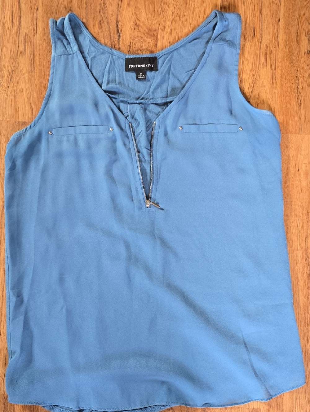 Fortune + Ivy Blue Sleeveless Zip-Front Tank